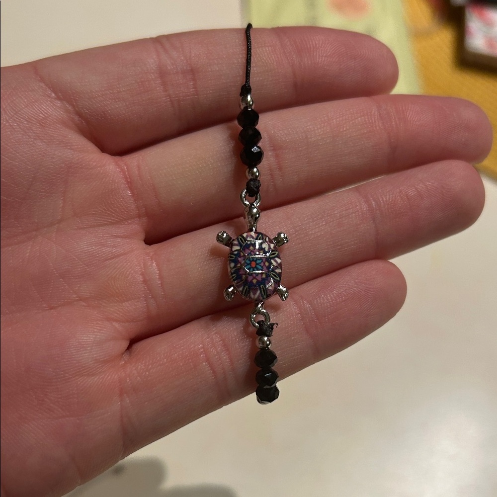 Silver and Black Turtle Pendant Bracelet
